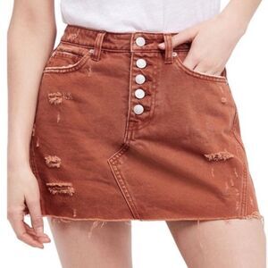 free people 25 WeTheFree Rust Brown Deconstructed A-Line Mini Denim Skirt